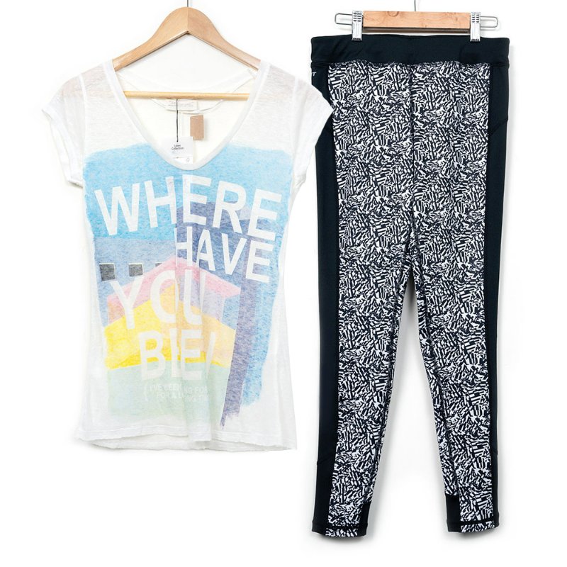 【晞晞私服】ZARA 透膚無袖上衣+SOFO 黑白印花瑜珈褲-0