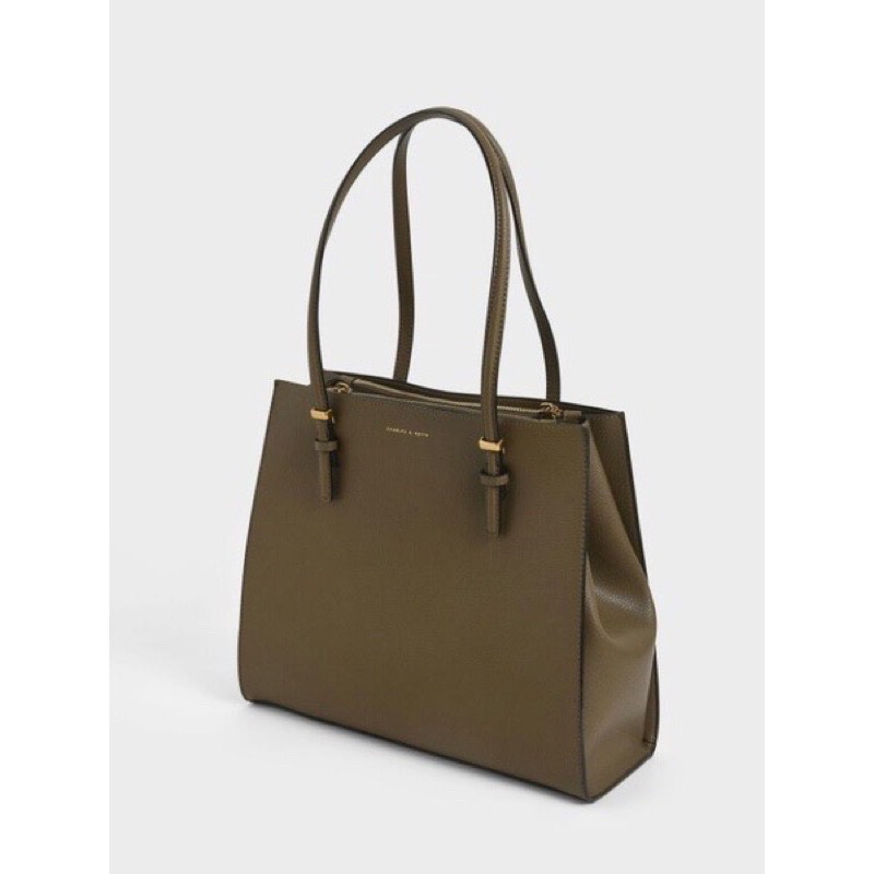 小ck CHARLES & KEITH 大型 肩背 托特包 卡其色 大包 工作包-2