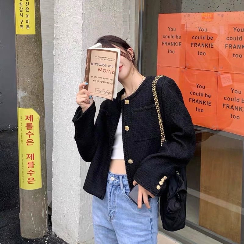 高級感小香風外套 黑色-0