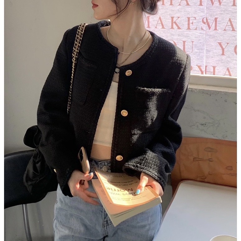 高級感小香風外套 黑色-2