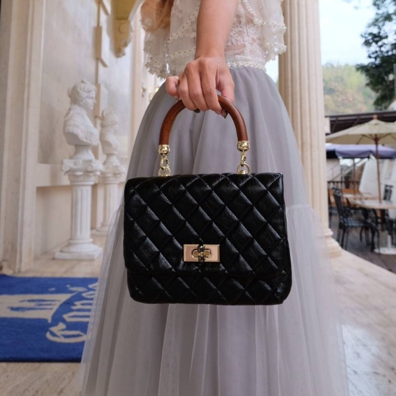 復古木柄摔紋牛皮格陵包 （可拆式木炳＆揹帶）-4