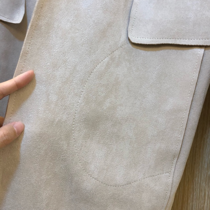 正韓 長版杏色麂皮大衣外套  質感無敵好 肩款約55 長87-1