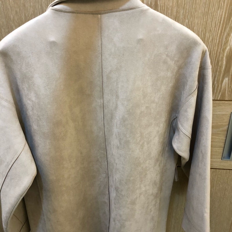 正韓 長版杏色麂皮大衣外套  質感無敵好 肩款約55 長87-3