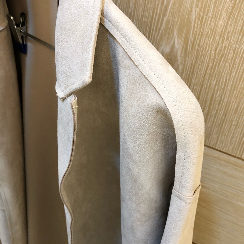 正韓 長版杏色麂皮大衣外套  質感無敵好 肩款約55 長87-4