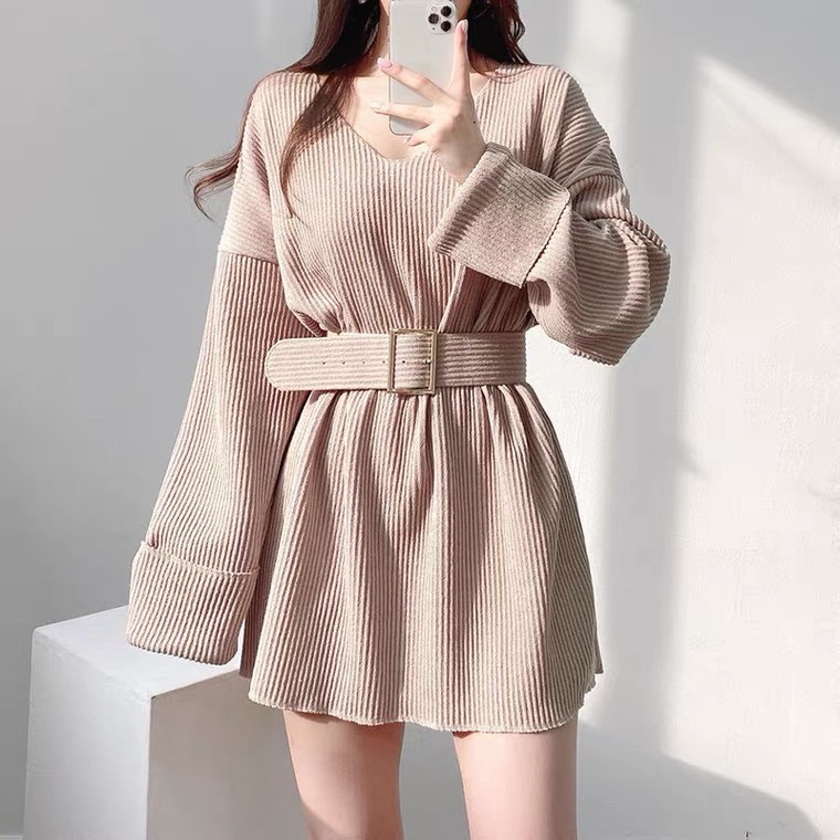 時尚甜美v領針織洋裝-2