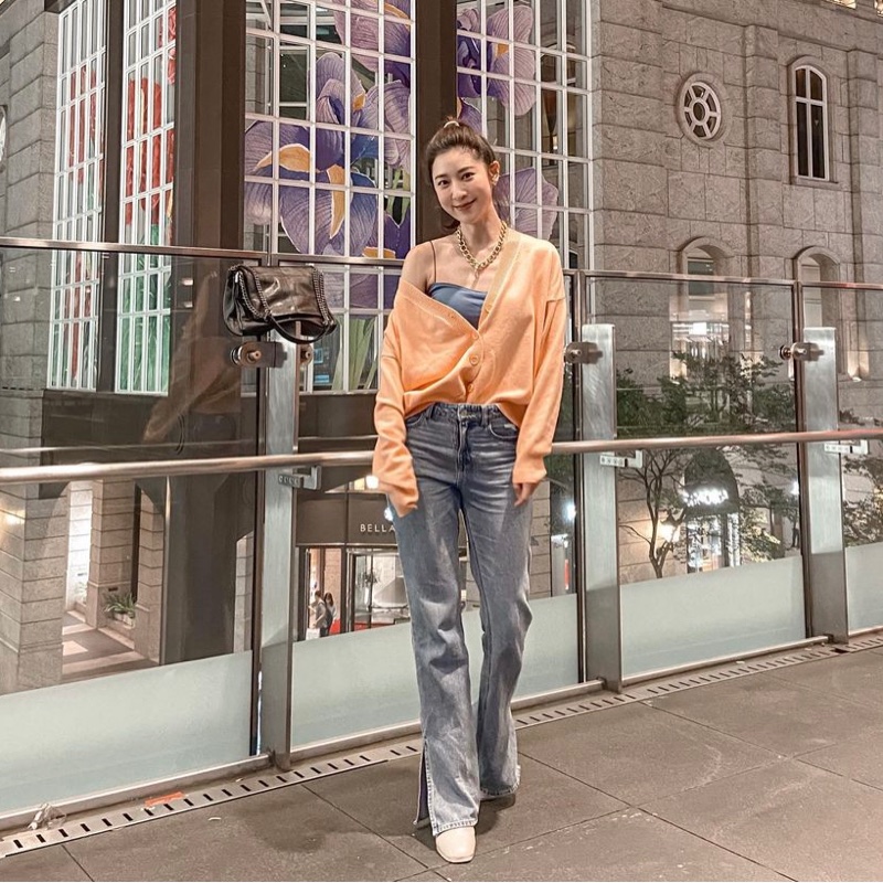 春日奶橘色針織外套 /針織開衫-0