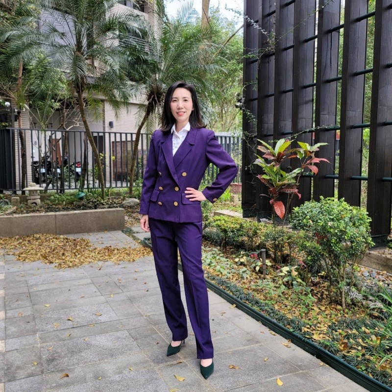 【Y.S.L】高級感紫色雙排扣時尚氣質西裝褲裝套裝-0