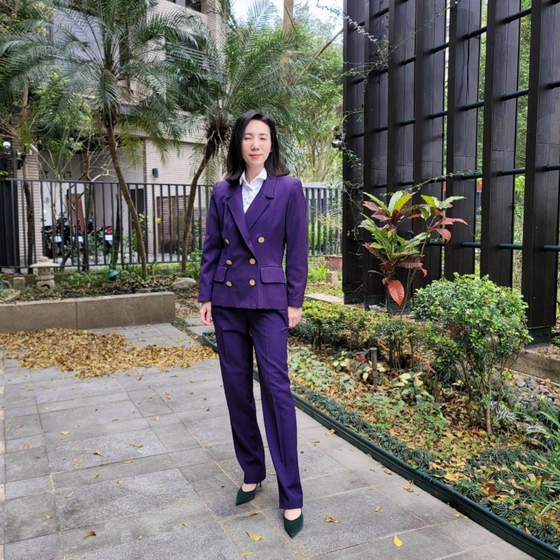 【Y.S.L】高級感紫色雙排扣時尚氣質西裝褲裝套裝-1