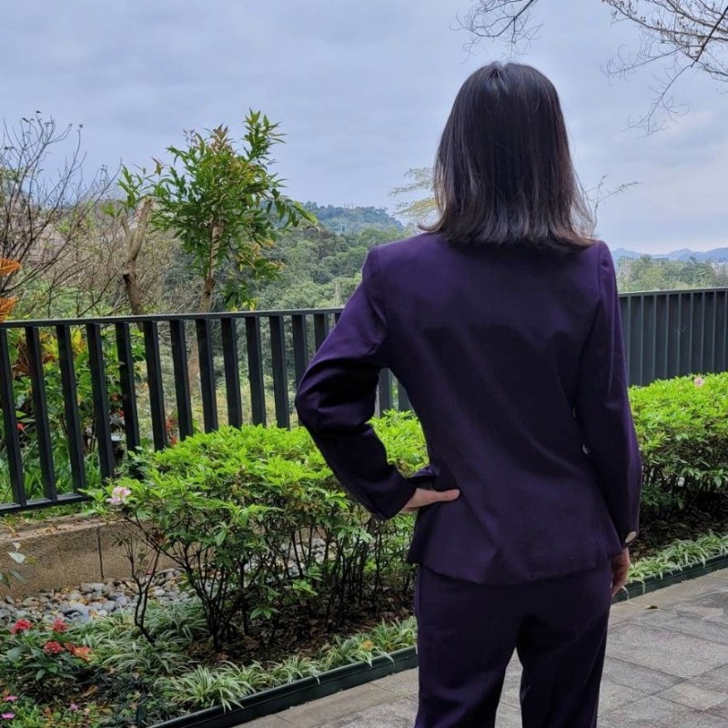 【Y.S.L】高級感紫色雙排扣時尚氣質西裝褲裝套裝-2