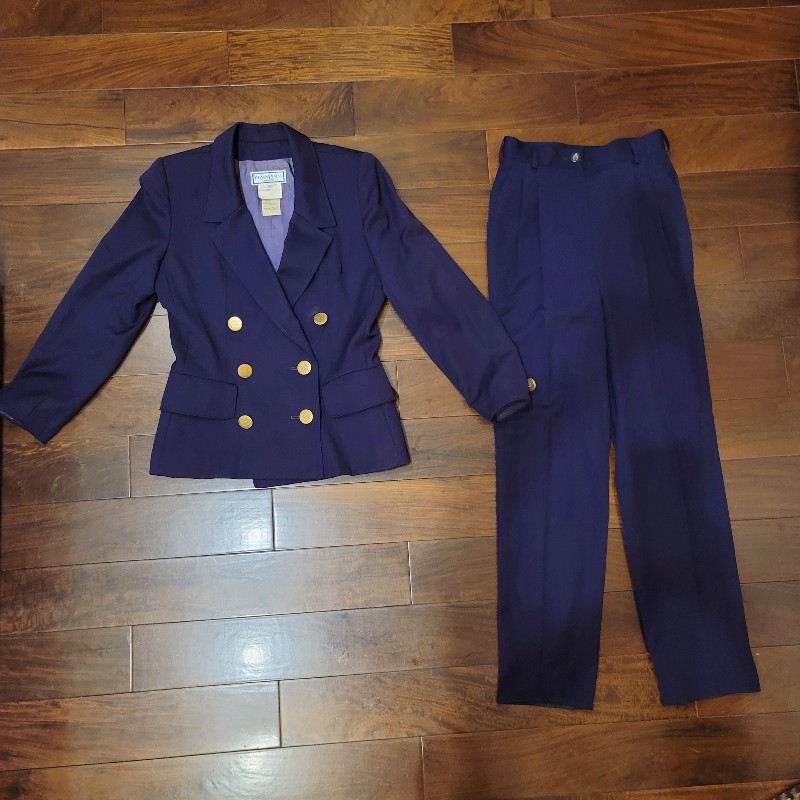 【Y.S.L】高級感紫色雙排扣時尚氣質西裝褲裝套裝-4