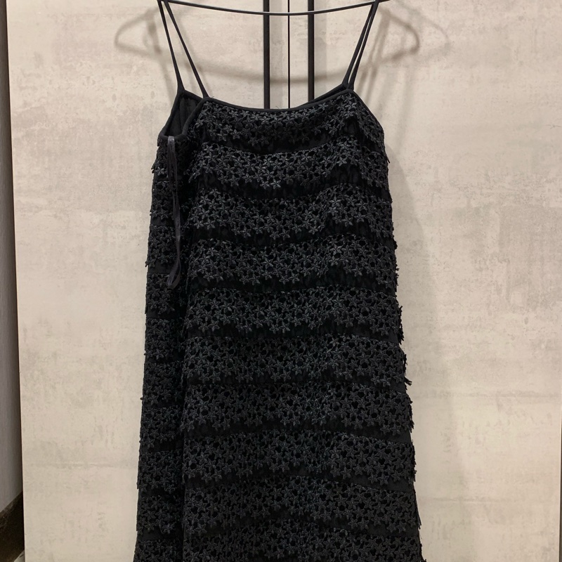 DVF 黑色蕾絲細肩帶洋裝-0