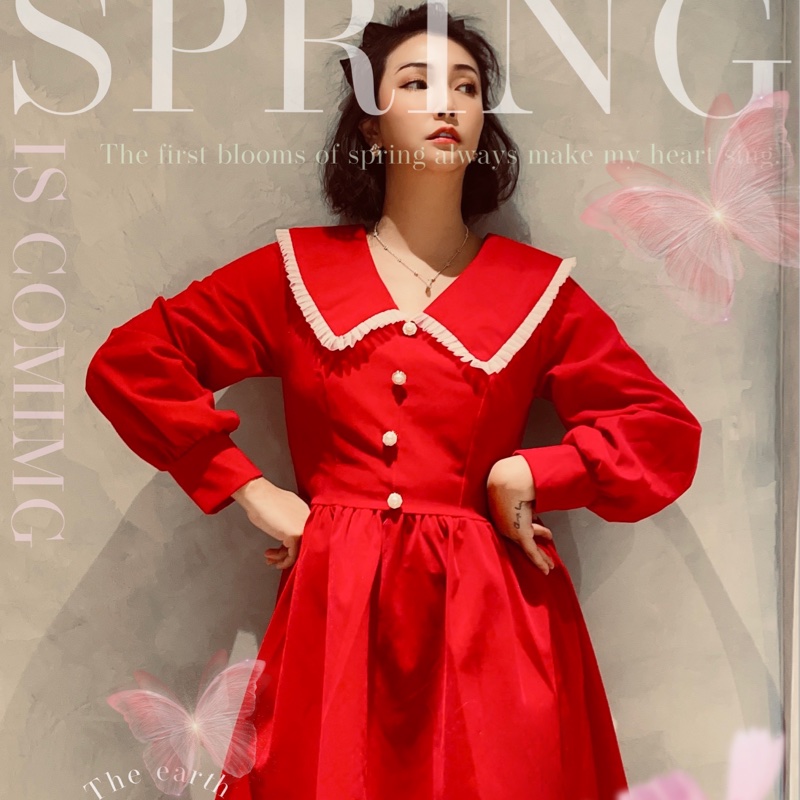 華燈初上80年代紅色復古洋裝-0