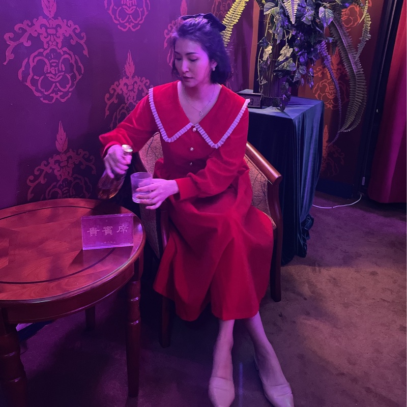 華燈初上80年代紅色復古洋裝-3