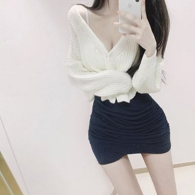 【短裙】韓系性感顯瘦翹臀褶皺交叉包臀裙-0
