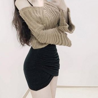 【短裙】韓系性感顯瘦翹臀褶皺交叉包臀裙-1