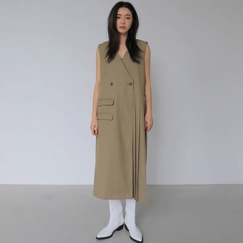 V領無袖連衣裙