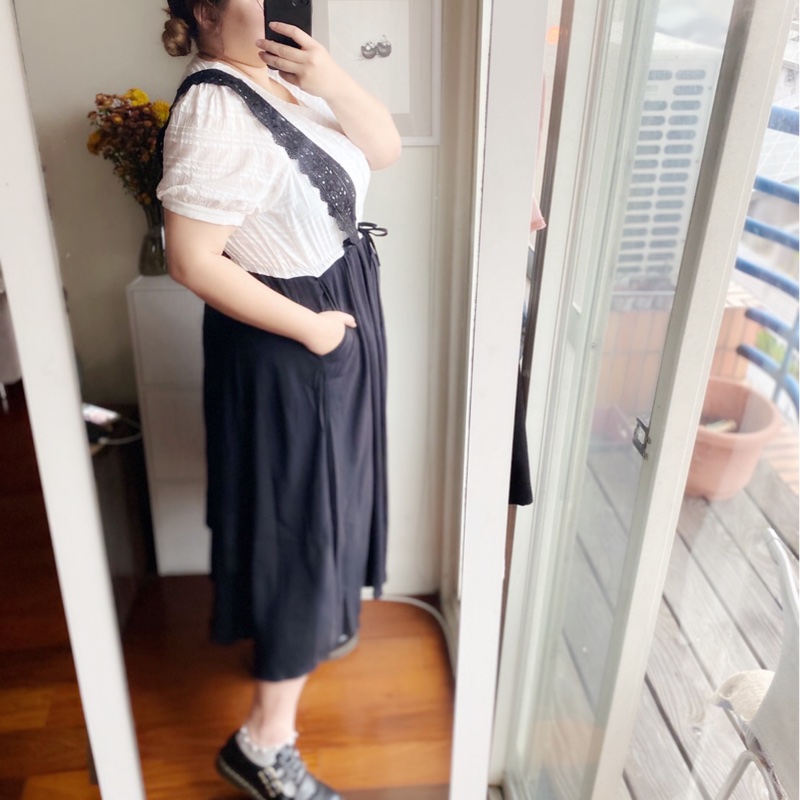 假兩件抽繩洋裝-1