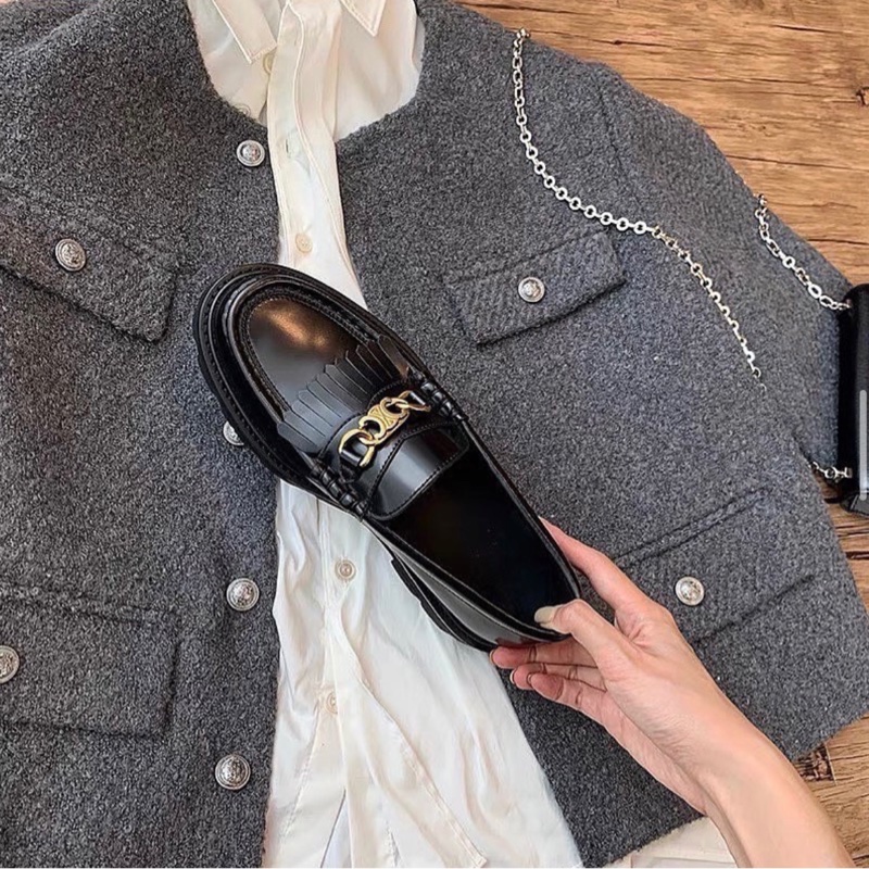 (全新)35-36號可穿 頂級小牛皮 霧面真皮流蘇凱旋門樂福鞋-1