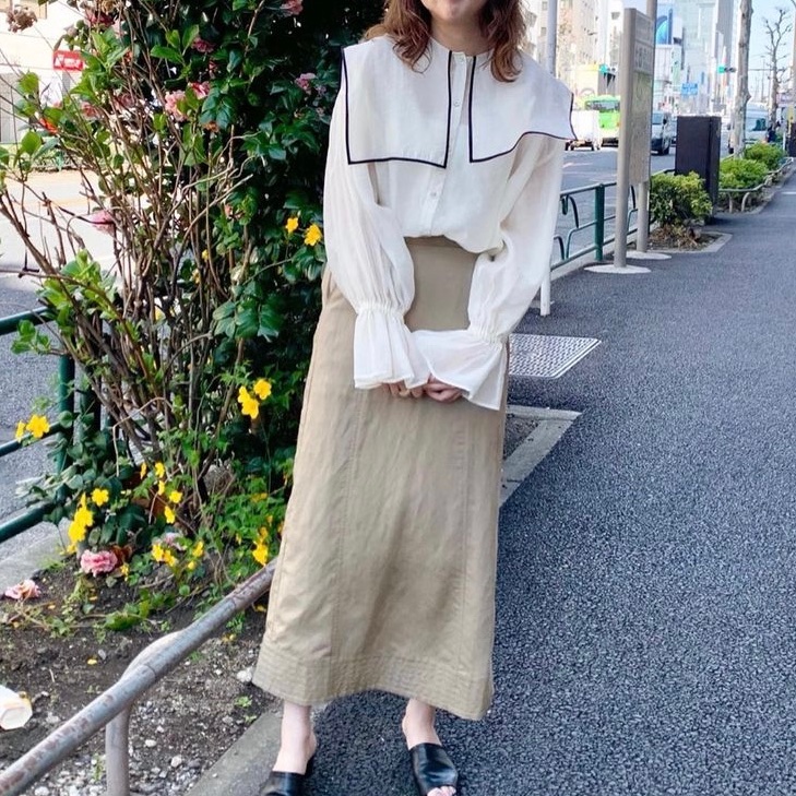 方領泡泡上衣 烏干紗 襯衫 米黃色 日本代購-2