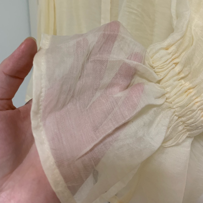 方領泡泡上衣 烏干紗 襯衫 米黃色 日本代購-4