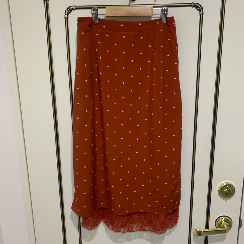 PAZZO 法式點點蕾絲雪紡裙 中長裙-1