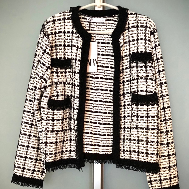 ZARA 黑X白 小香風針織外套(全新)-0
