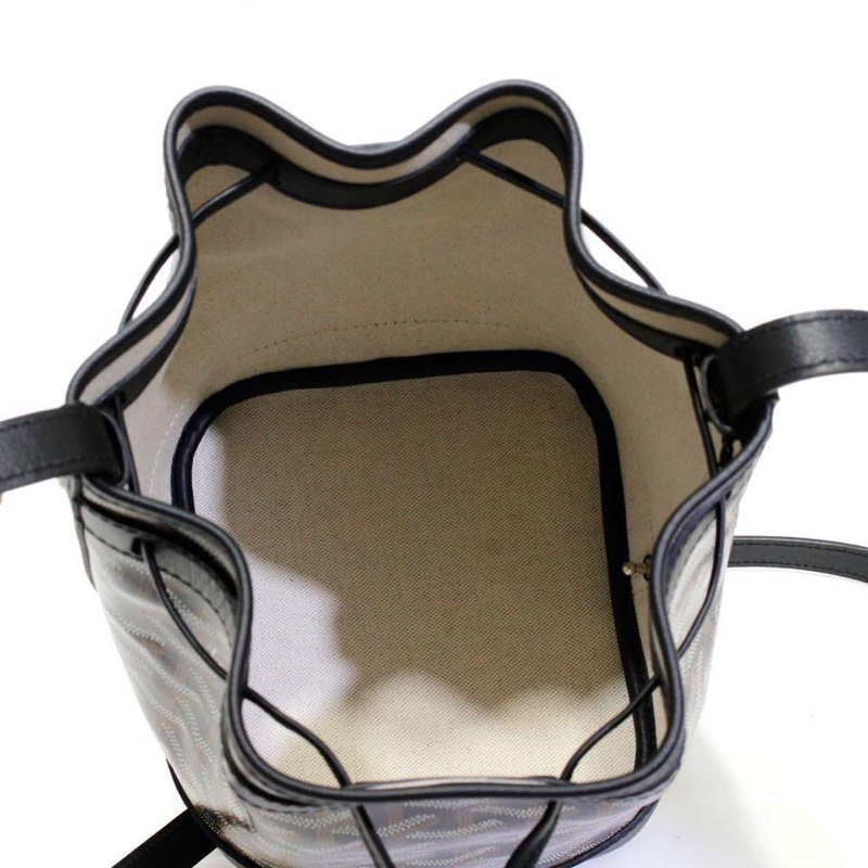 Goyard戈雅同款新黑色迷你抽繩水桶包 高雅德側背包帆布配牛皮肩帶-3