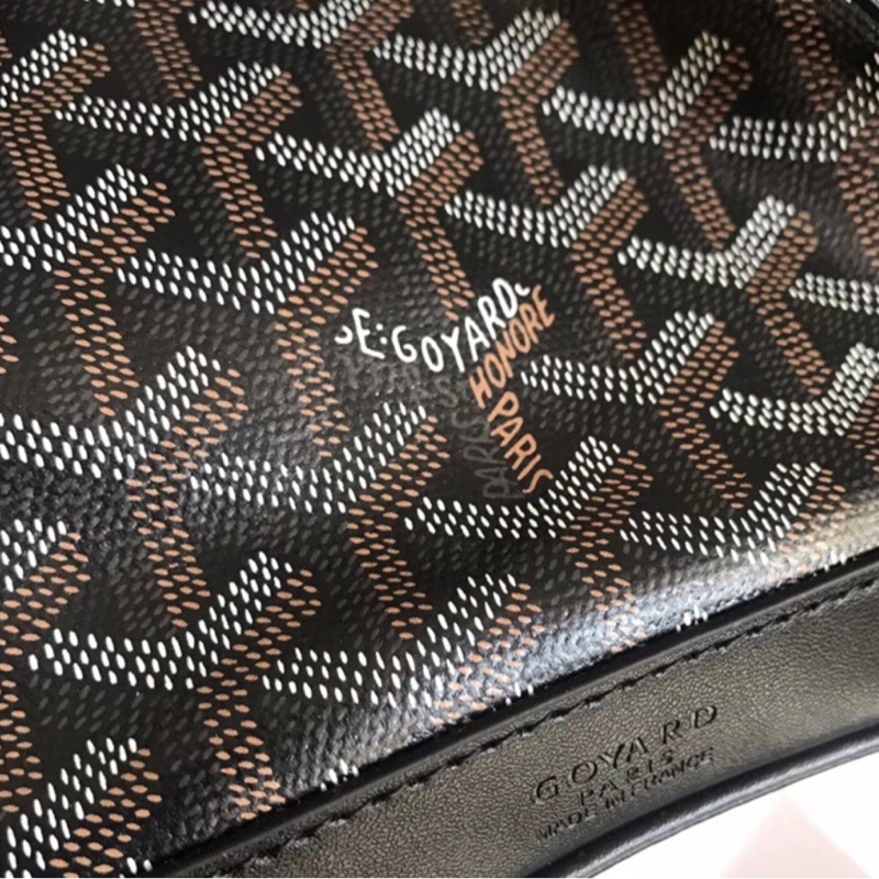 Goyard戈雅同款新黑色迷你抽繩水桶包 高雅德側背包帆布配牛皮肩帶-5