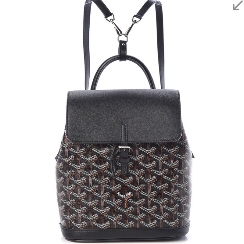 GOYARD ALPIN MINI 雙肩包 後背包 三用 戈雅全新同款新黑色迷你抽繩後背包 可側背 肩背包高雅德側背包帆布配牛皮肩帶-0