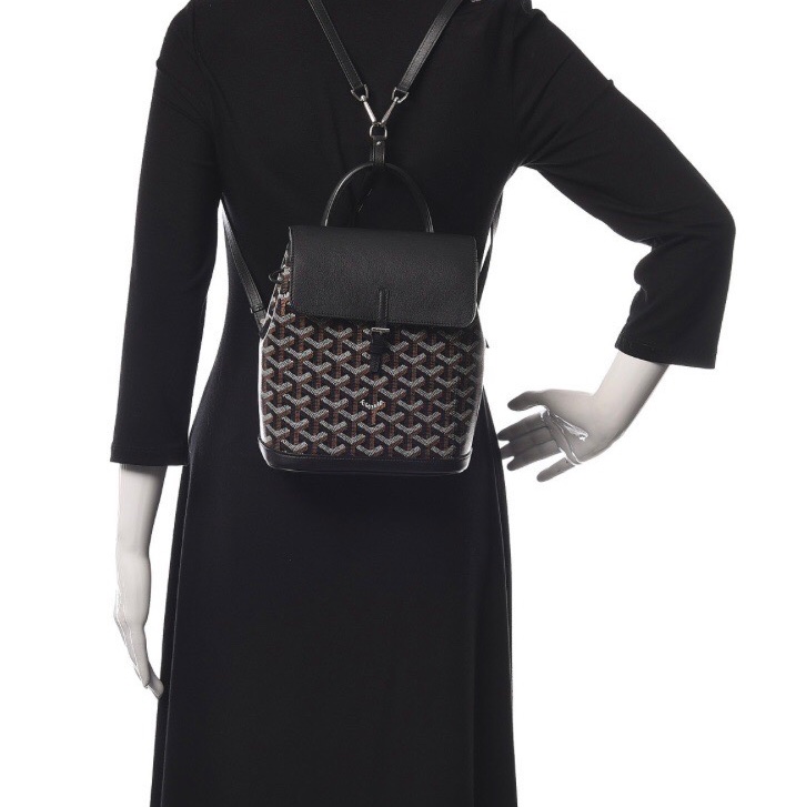 GOYARD ALPIN MINI 雙肩包 後背包 三用 戈雅全新同款新黑色迷你抽繩後背包 可側背 肩背包高雅德側背包帆布配牛皮肩帶-6