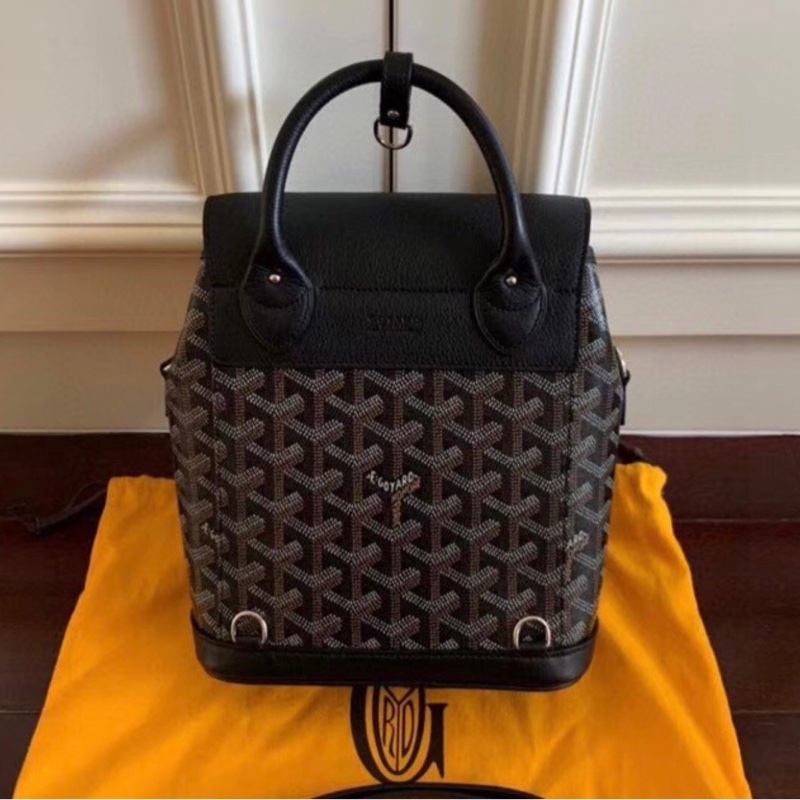 GOYARD ALPIN MINI 雙肩包 後背包 三用 戈雅全新同款新黑色迷你抽繩後背包 可側背 肩背包高雅德側背包帆布配牛皮肩帶-7