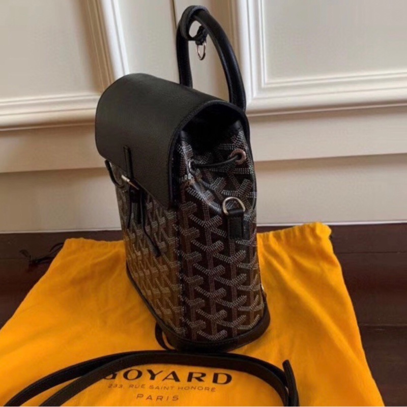 GOYARD ALPIN MINI 雙肩包 後背包 三用 戈雅全新同款新黑色迷你抽繩後背包 可側背 肩背包高雅德側背包帆布配牛皮肩帶-8