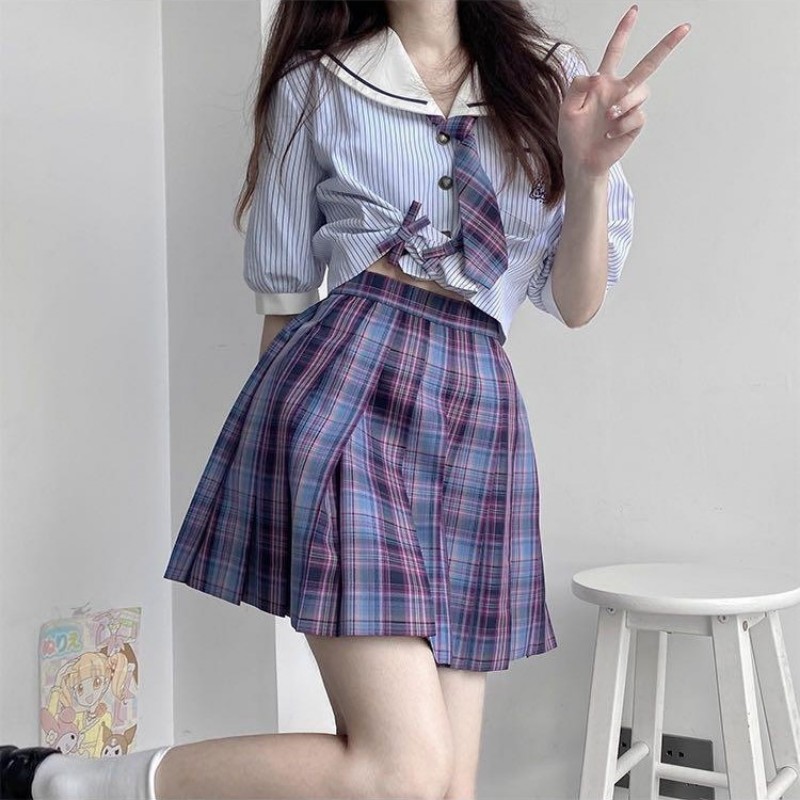 夏季JK制服短裙學生服學生裙領結蝴蝶結可愛甜美清新-2