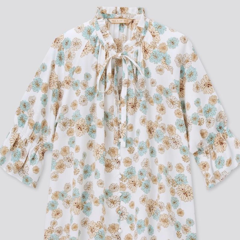 Paul&Joe白色底印花立領七分袖襯衫/UNIQLO聯名款-1