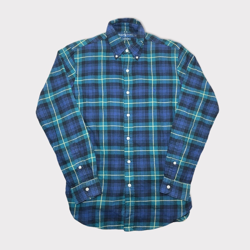 顛復古⚡️Polo Ralph Lauren 藍綠配色格紋長袖襯衫❤️男女皆可-0