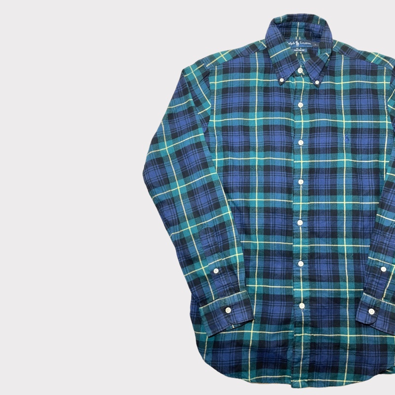 顛復古⚡️Polo Ralph Lauren 藍綠配色格紋長袖襯衫❤️男女皆可-1