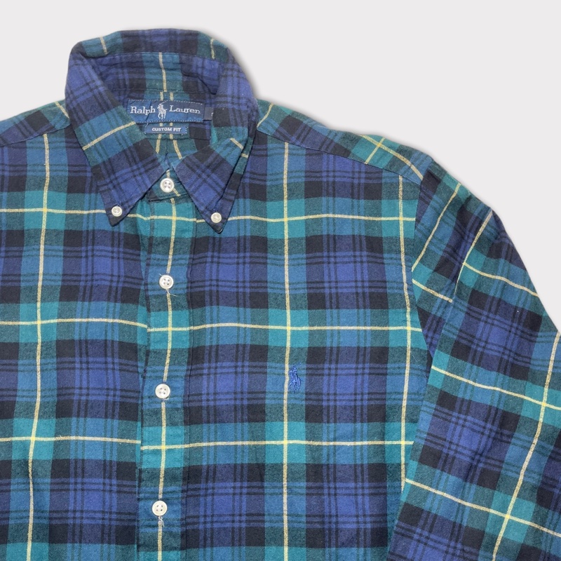 顛復古⚡️Polo Ralph Lauren 藍綠配色格紋長袖襯衫❤️男女皆可-4