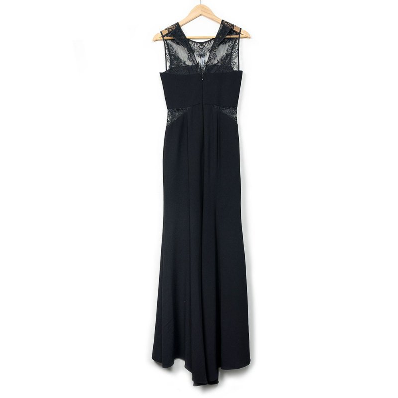 【洪曉蕾私服】黑色蕾絲雕花腰間簍空長洋裝-4