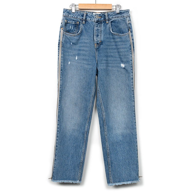 【蔡沁瑜私服】Maje 抓破側拉鍊造型牛仔直筒褲-0