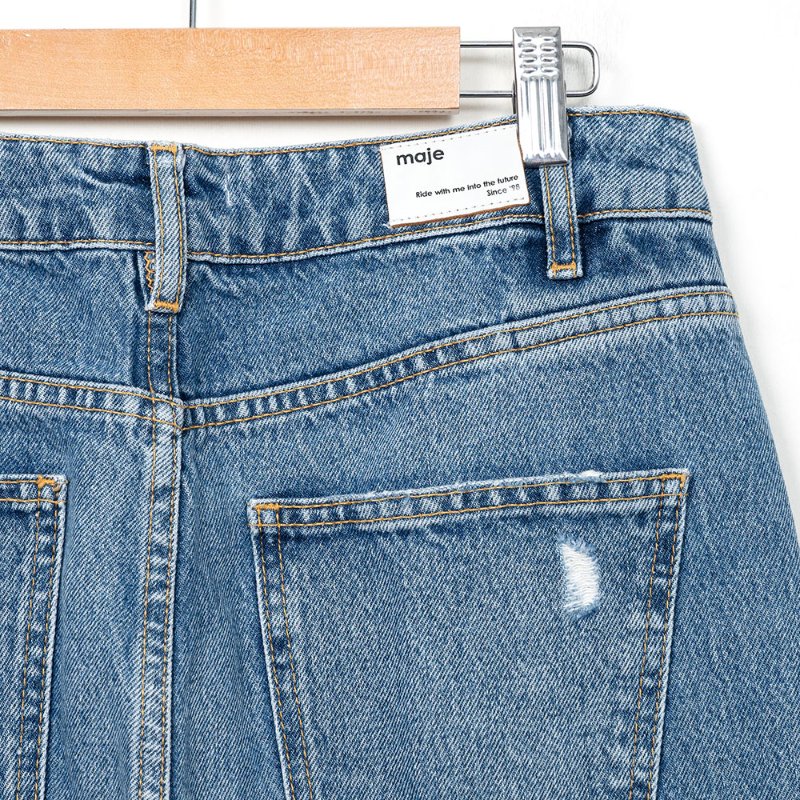【蔡沁瑜私服】Maje 抓破側拉鍊造型牛仔直筒褲-3