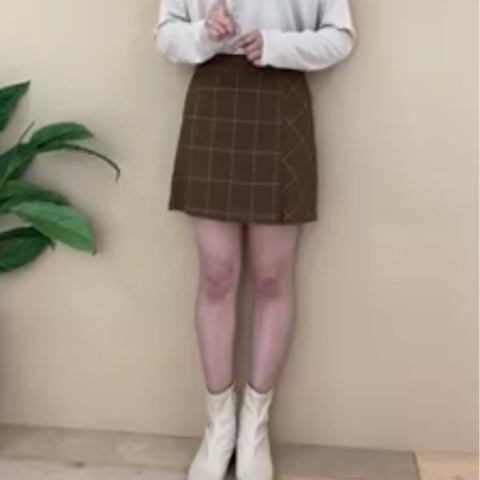 格紋拼接A字短裙
