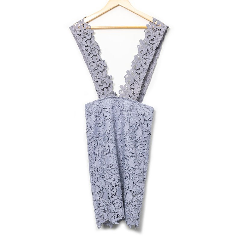 【蔣雅淇私服】正韓灰藍色蕾絲雕花吊帶連身裙-0