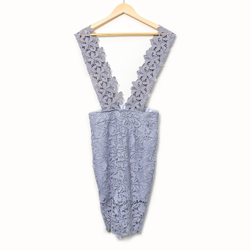 【蔣雅淇私服】正韓灰藍色蕾絲雕花吊帶連身裙-4