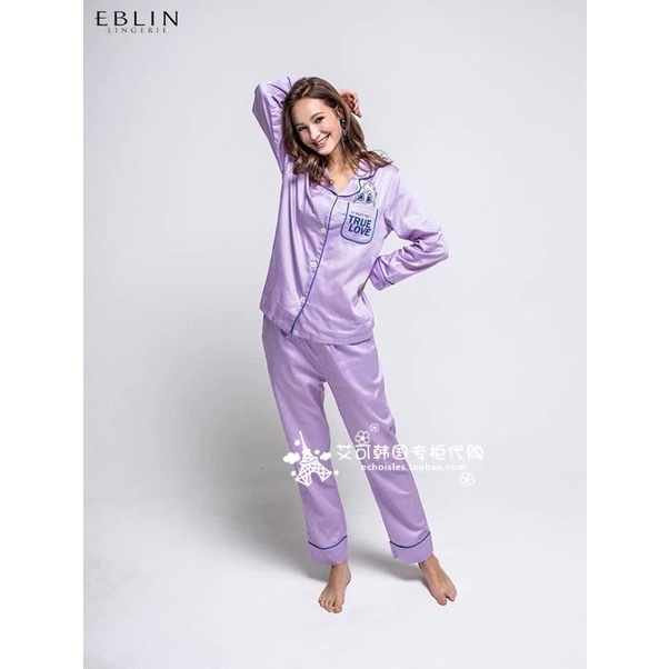 韓國正品專櫃品牌EBLIN聯名居家服睡衣套裝眼罩3件套-2