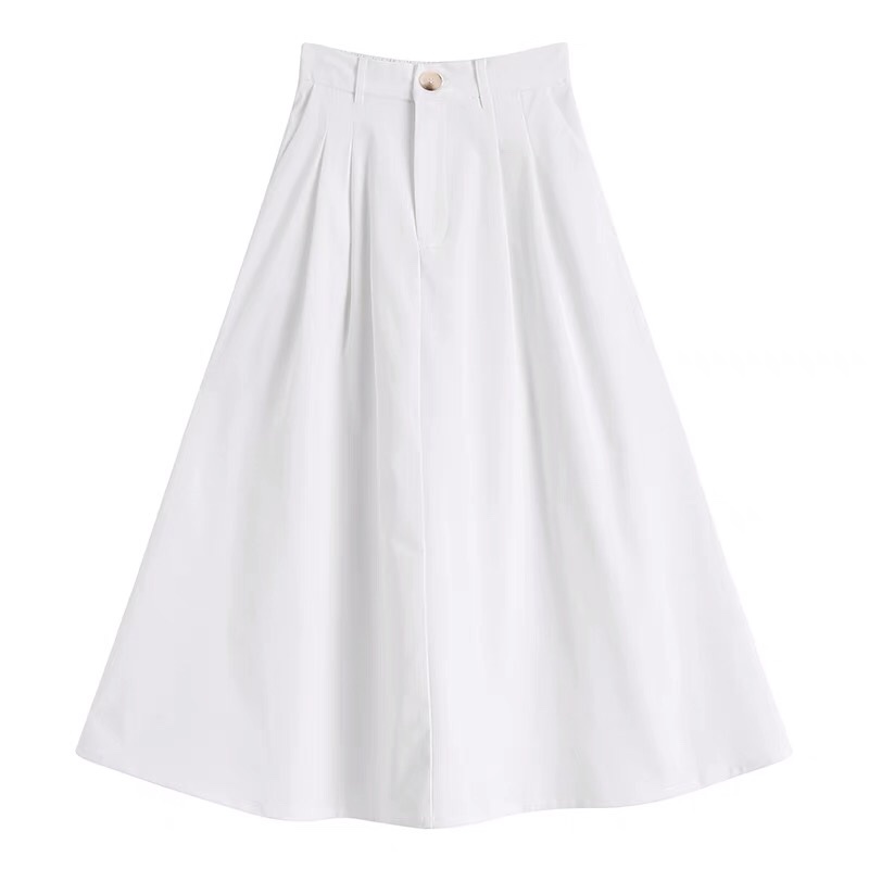 夏季白色A字半身裙 夏季 傘裙 高腰 顯瘦 中長裙-0