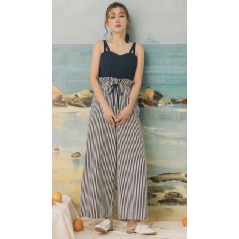 Marjorie瑪裘瑞 沙堡 花苞造型綁帶條紋連身褲(M號)-0