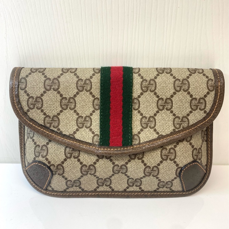 GUCCI經典老花紅綠織帶手拿包/化妝包-3