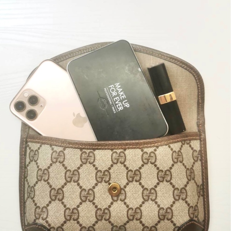 GUCCI經典老花紅綠織帶手拿包/化妝包-5