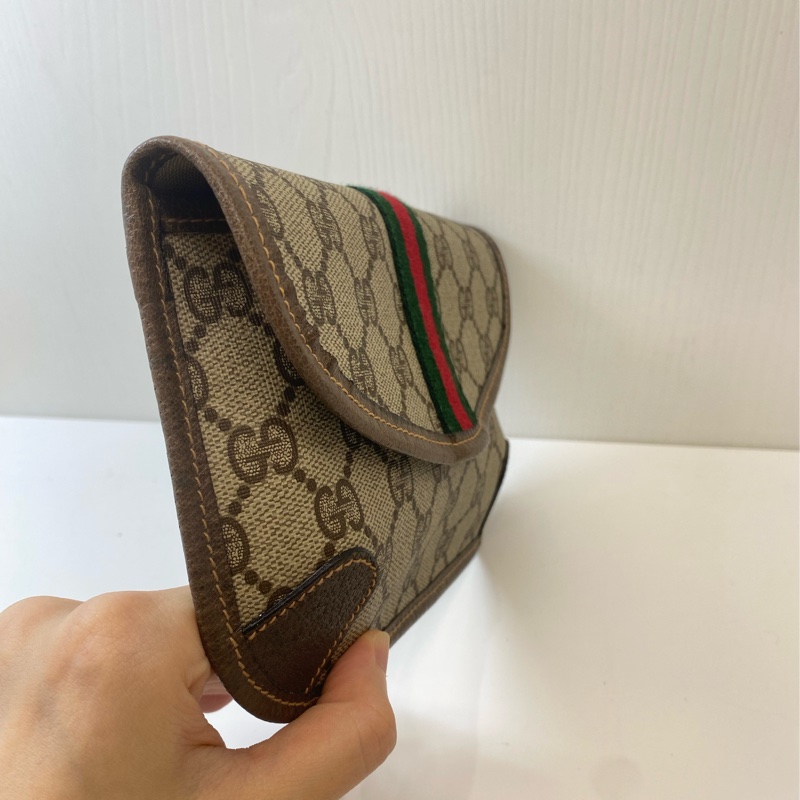 GUCCI經典老花紅綠織帶手拿包/化妝包-6