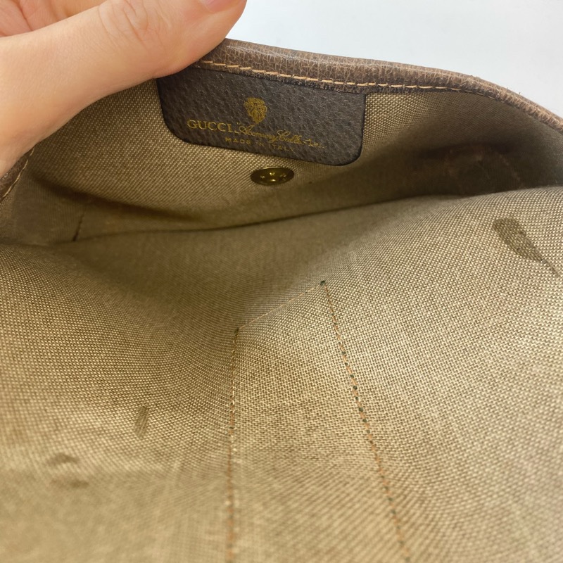 GUCCI經典老花紅綠織帶手拿包/化妝包-8